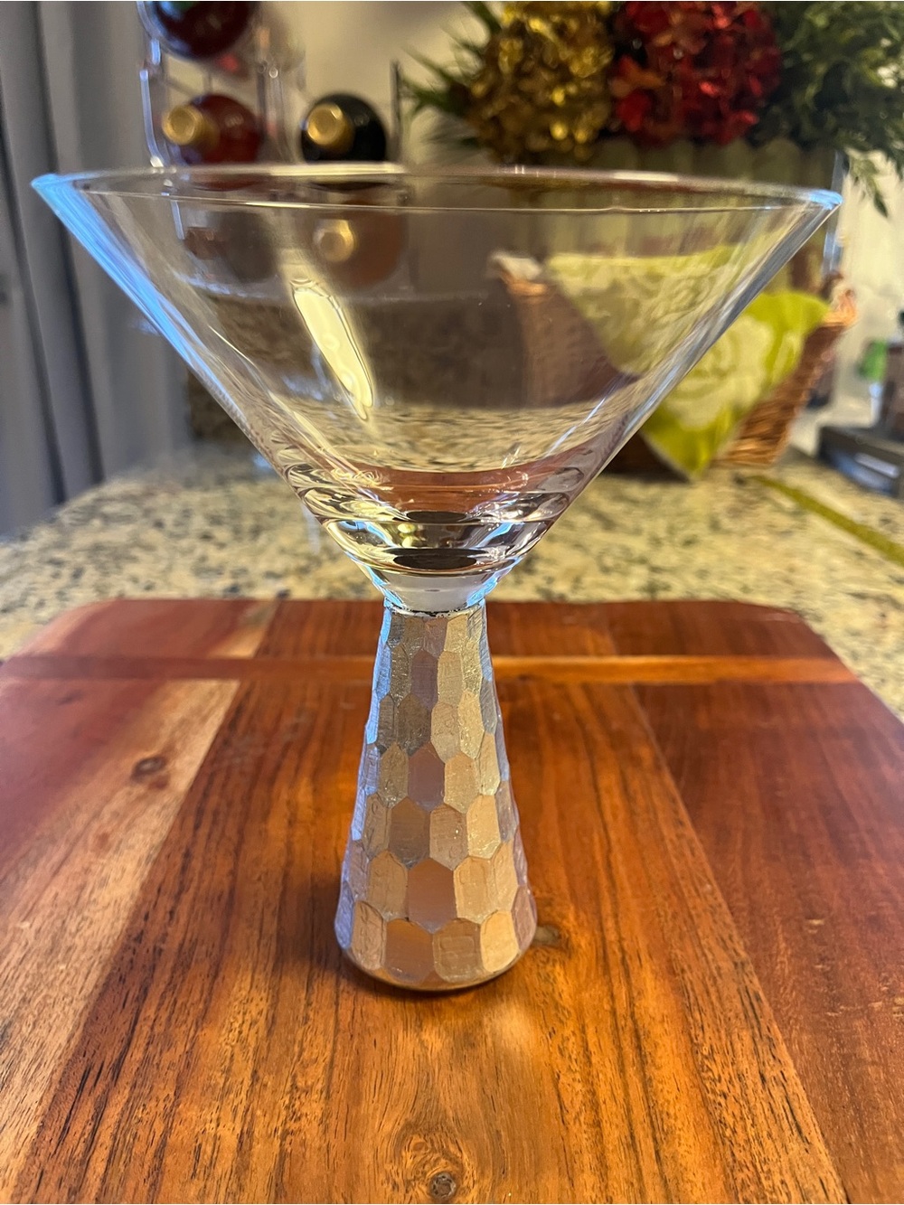 American Atelier Daphne Martini Glass Hammered Silver Metal Stem. 7” Tall NWT